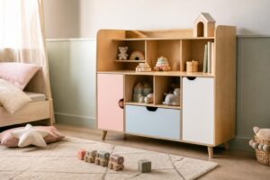 découvrez notre meuble pratique et design pour ranger les jouets, idéal pour organiser parfaitement la chambre de votre enfant tout en apportant une touche décorative.
