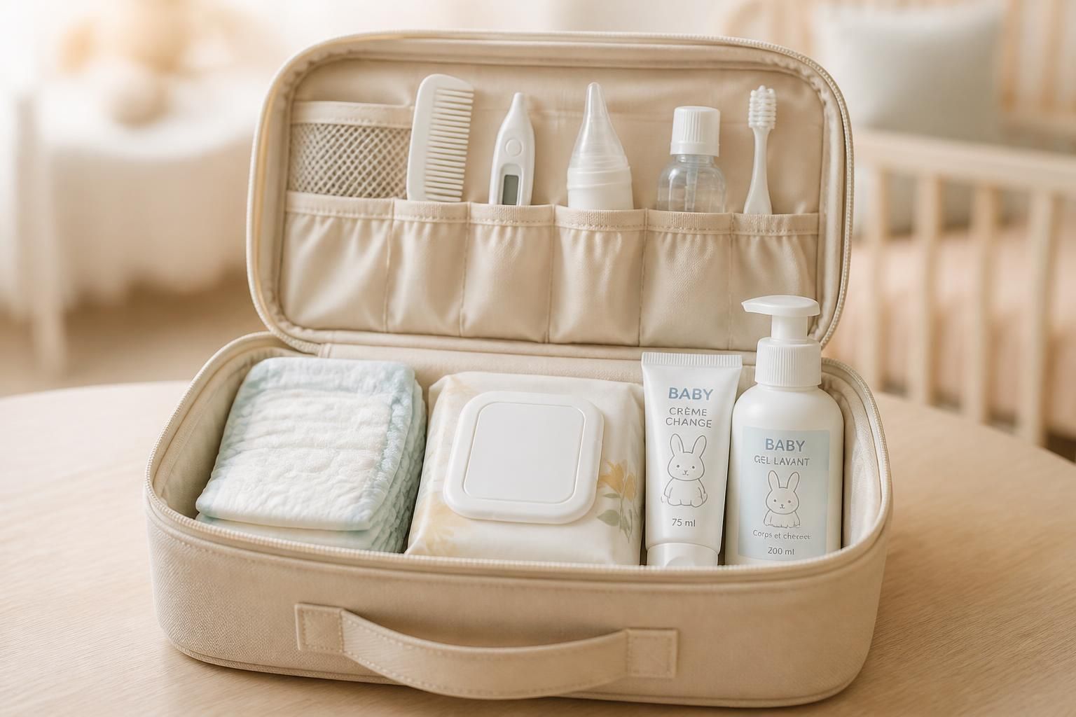 découvrez les indispensables à emporter partout avec votre bébé grâce à notre trousse de toilette bébé pratique et complète, parfaite pour toutes vos sorties.