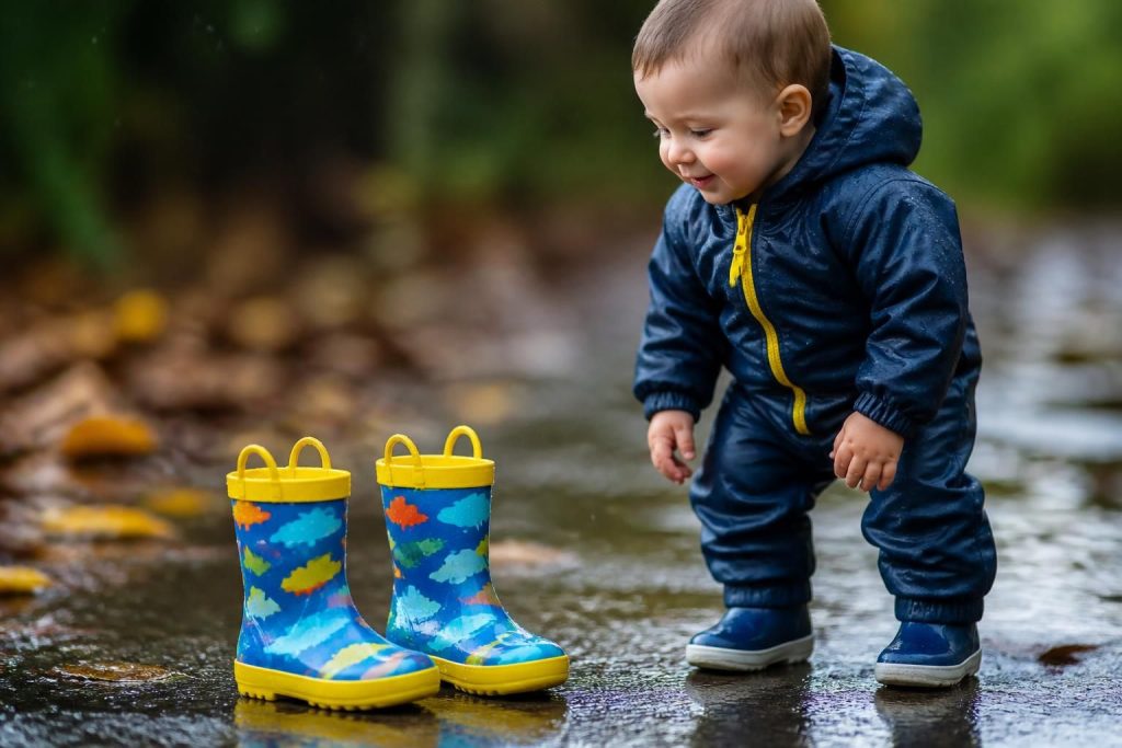 découvrez nos conseils pour bien choisir une botte de pluie bébé, afin de garder les pieds de votre enfant bien au sec et confortables sous la pluie.
